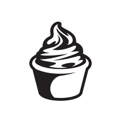 Black and white ice cream in a cup icon