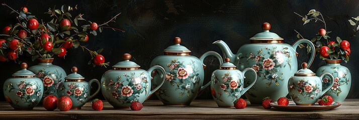 Elegant pattern of vintage tea sets and delicate china, Background Image, Background For Banner