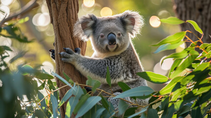 Fototapeta premium A koala with eucalyptus leaves in its paws