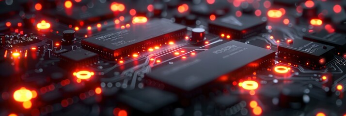 Futuristic circuit board pattern with glowing lines and nodes, Background Image, Background For Banner