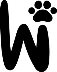 w cute paw footprint letter