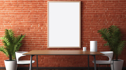 blank vertical poster mockup on the red brick wall. simple elegant interior design