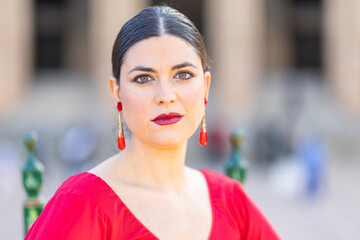 flamenco dancer in a typical flamenco dance dress