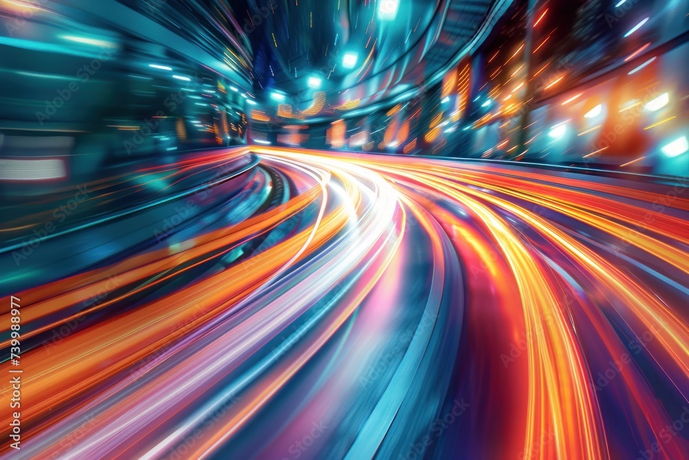 Wall mural abstract neon light lines creating sense of futuristic speed dynamic and modern background illustrat