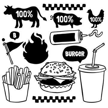 Hand drawn burger vector doodle. Hamburger sketch illustration for print, web and infographics.