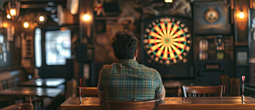 dart game in a restaurant bar rear view of a person