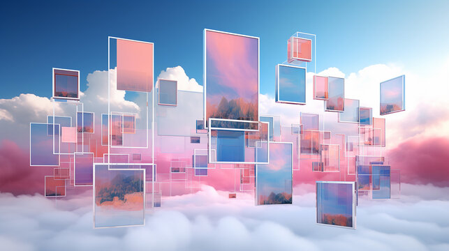 floating screen mockup 3d rendering. technology illustration concept.