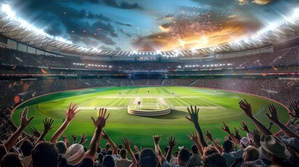 crowded Cricket Stadium - obrazy, fototapety, plakaty