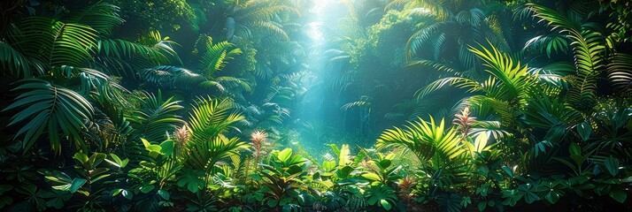 Lush, vibrant, dense jungle underbrush texture, Background Image, Background For Banner - obrazy, fototapety, plakaty