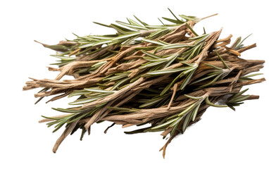 A pile of dried rosemary herbs neatly arranged. Isolated on a Transparent Background PNG.