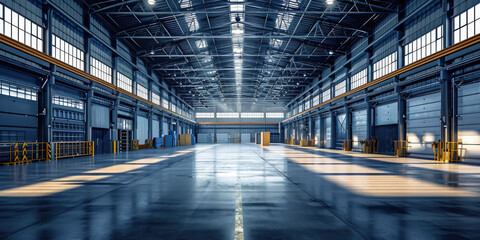 Fototapeta premium view of large modern industrial interior warehouse