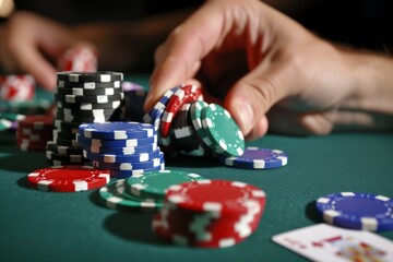 Naklejka premium player placing a bet pushing chips to pot center
