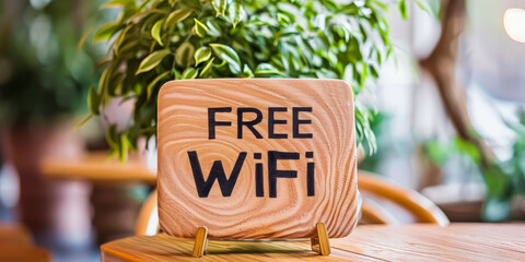 write FREE WIFI ion a wooden sign on a table