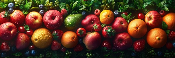 Fototapeta na wymiar Realistic pattern of a farmerâ€™s market with fruits and vegetables, Background Image, Background For Banner