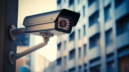 A surveillance camera with a blurred lens, representing the importance of data anonymization