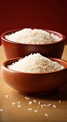 Fototapeta na wymiar a bowl of rice in a wooden bowl