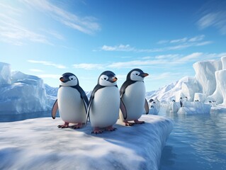 a group of penguins standing on an iceberg