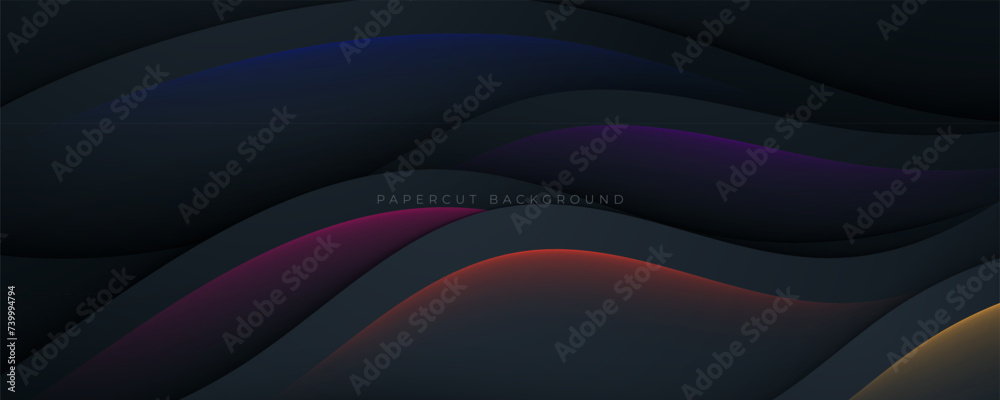 Wall mural abstract wavy black background with colorful light decoration design vector