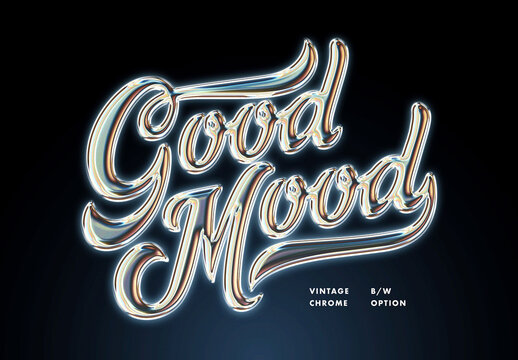 Vintage Gleam Chrome Text Effect Mockup