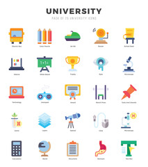 Collection of University 25 Flat Icons Pack.
