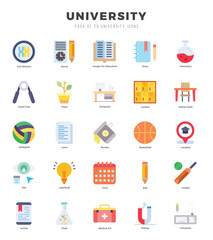 Set of 25 University Flat Icons Pack.