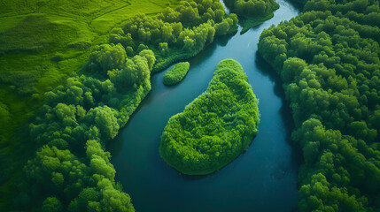 a river with trees around it - obrazy, fototapety, plakaty