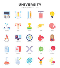 Set of University Icons. Simple Flat art style icons pack.