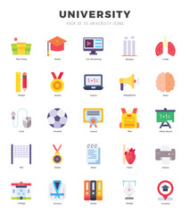 Simple Set of University Related Vector Flat Icons.
