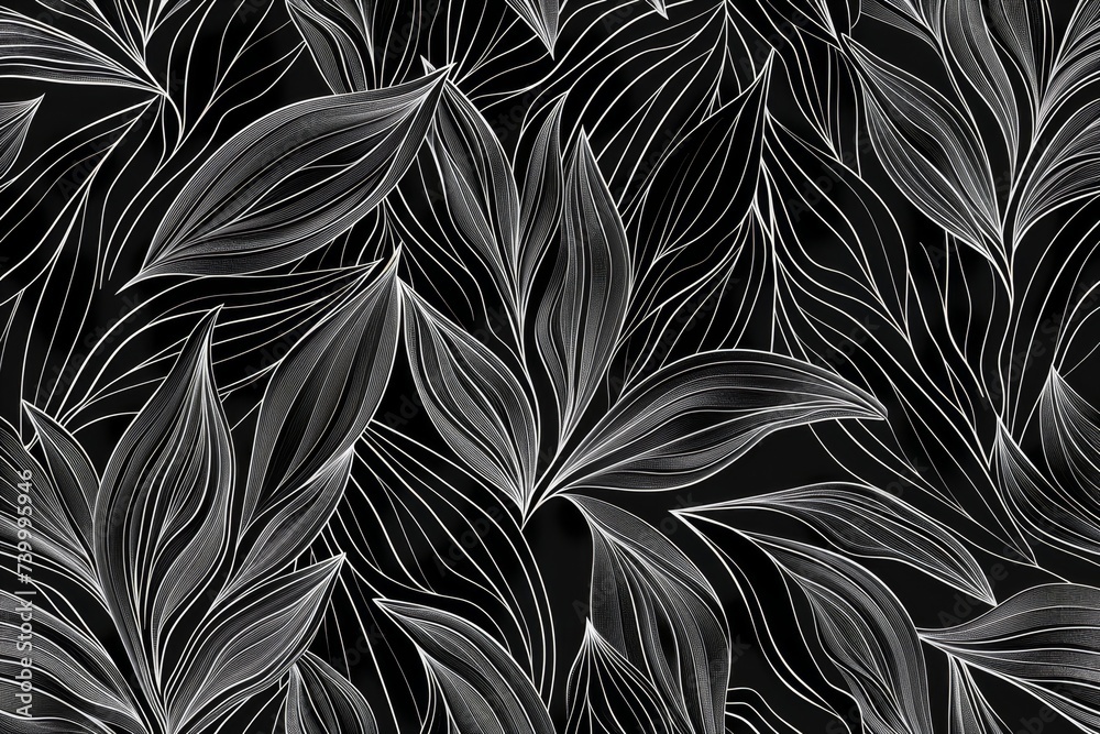 Aufkleber a botanical leaf line art wallpaper background . an elegant hand drawn foliage pattern in a minimali
