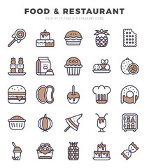 Food and Restaurant Icons Pack. Two Color icons set. Two Color icon collection set.