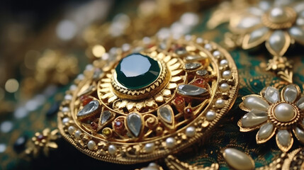 Naklejka premium Traditional bracelet jewelry from India made of gold and precious stones