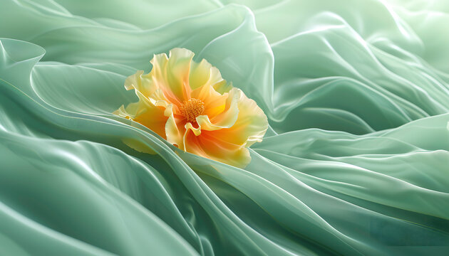a yellow flower on a green fabric