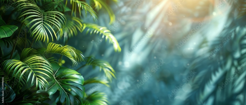 Poster an abstract background for spring and summer featuring a blurred shadow cast by palm leaves on a lig