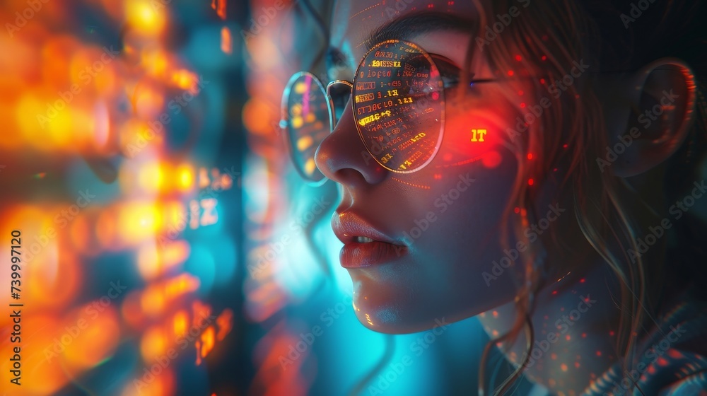 Poster Programmer coding or IT person reading HTML script, programming, and research on cyber security with a hologram of software, data, and gdpr overlay.