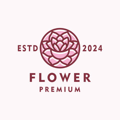 Flower Logo Monoline Vector, Floral Icon Symbol, Classic Emblem Creative Vintage Graphic Design