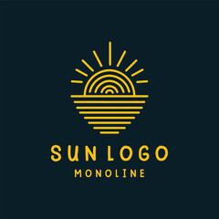 Sun Line Logo Vector, Sunrise Icon Symbol, Sunlight Creative Vintage Graphic Design