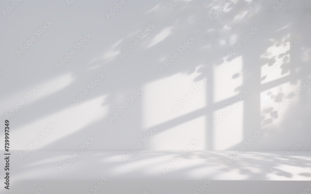 Poster beautiful shadow from a window and tree leaves on a white wall. simple minimalistic natural backgrou
