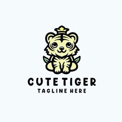 Cute King Tiger Logo Vector, Animal Icon Symbol, Wildlife Creative Vintage Graphic Design