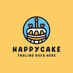 Cake Logo Monoline Vector, Floral Icon Symbol, Classic Emblem Creative Vintage Graphic Design