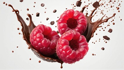 Raspberry with pieces and splashes of chocolate