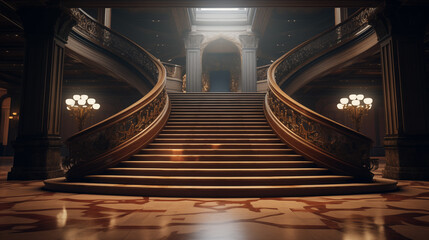 Elegant Grand Staircase Illuminated by Warm Lighting