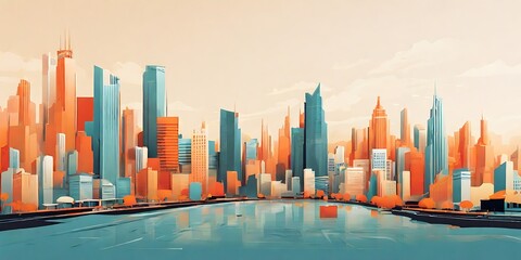 Conceptual illustration simple and concise, layout for advertising, abstract city background.