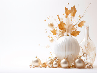 a white and gold christmas ornaments