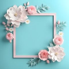 Exquisite 3D Frame Showcasing Floral Design on Blue Background. Perfect for Feminine Ecommerce and Beauty Branding.