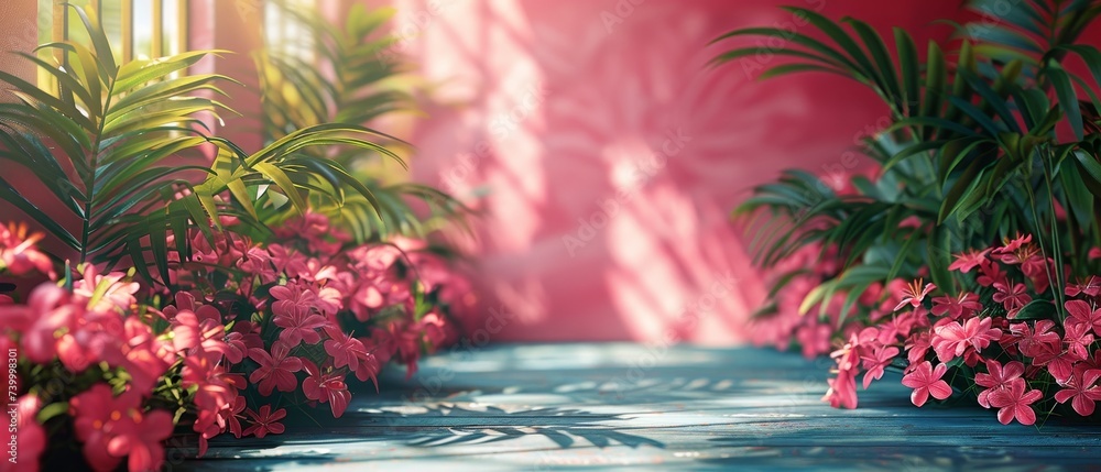 Aufkleber a pink gradient studio background for product presentations. an empty room with shadows of windows a