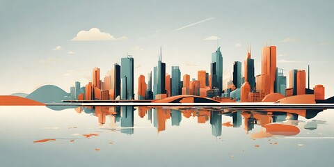 Conceptual illustration simple and concise, layout for advertising, abstract city background.