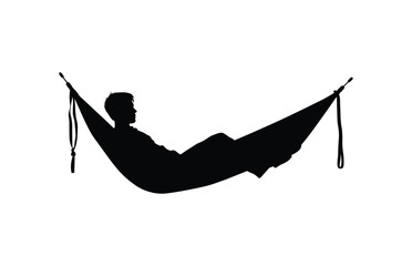 Man relax on hammock silhouette, Man relaxing lying in hammock. Vector silhouette
 - obrazy, fototapety, plakaty