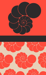 japanese style greeting card template with spiraling circles in red black ivory shades