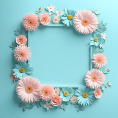 Enchanting 3D Frame with Floral Embellishment on Blue Background. Tailored for Feminine Ecommerce and Beauty Display.