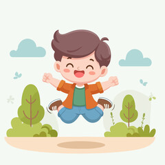Obraz na płótnie Canvas cute little boy jumping for joy cartoon character illustration